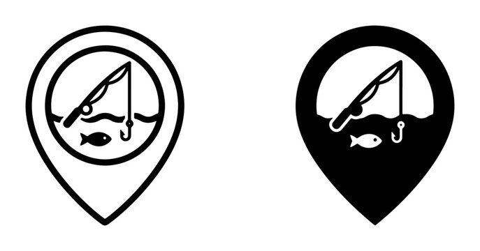 Fishing Location Icons, Fishing Spot Markers, Angling Destination Pins, Vector Graphics for Outdoors and Recreation