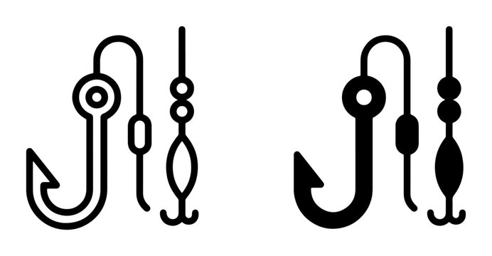Fishing Hook Icons, Angling Gear Vector Set, Sport Fishing Equipment Graphics, Outdoor Hobby Tools