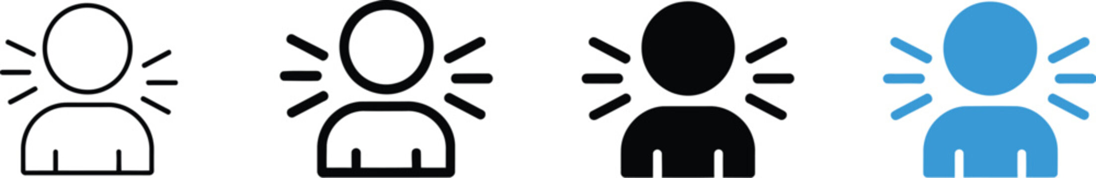 Person Speaking Icon featuring user voice, speech, communication, announcement, public speaking, personal expression, and reminder symbols in editable vector illustration styles.