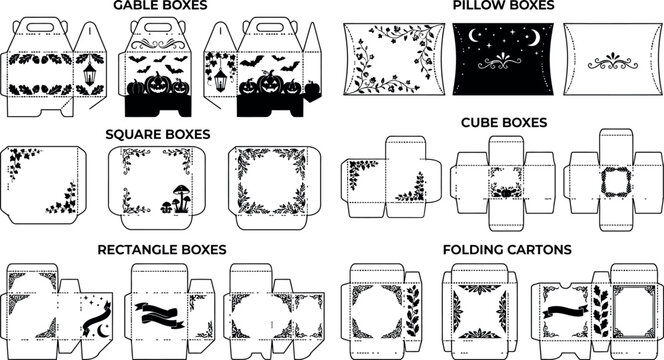 Assorted Vector Box Templates and Folding Cartons for Packaging Design