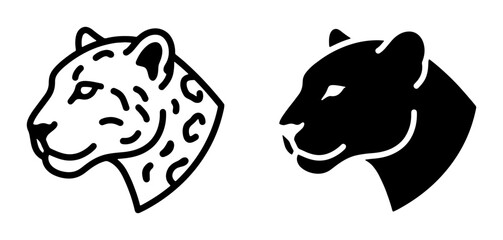 Leopard Head Icons, Black and White Vector Graphics, Wild Cat Silhouette, Animal Logo Elements, Graphic Design Assets © Rifat