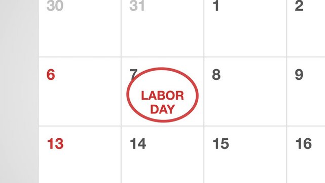 September 2020 calendar page showing Labor Day