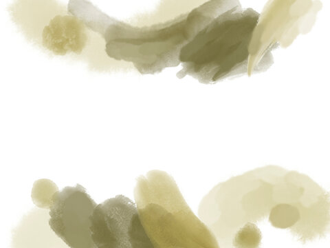 Soft watercolor splash background, olive green and khaki, top and bottom frame