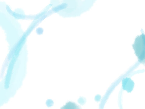 Soft watercolor branch and splash background, pastel light blue and teal, corner frame
