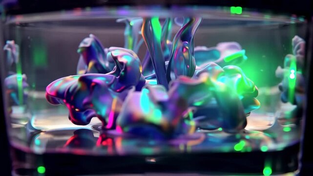 Colorful Ink Blooming in Water with Neon Strobe Flash Abstract Macro Loop Background