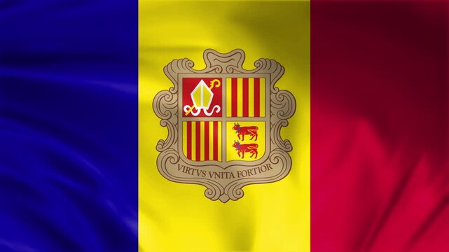 andorra flag waving in the win full screen 3d animation loop seamless animation. good for background waiting screen