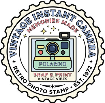 Vintage Instant Camera Stamp Badge Vector Illustration