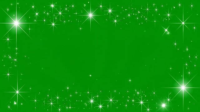 A bright green background with a sparkling star border frame