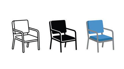 Obraz premium Set of three office chair icons in outline solid and colorful styles Vector