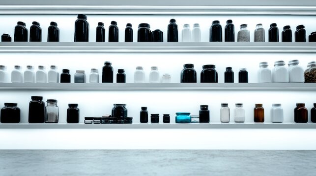 Minimal Shelf Display of Apothecary Bottles