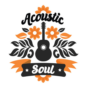 Acoustic Soul Guitar Floral T-shirt Design Illustration