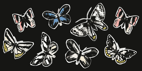 Butterfly illustrations a collection of vector designs on black background © Raben