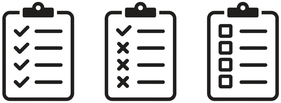 Clipboard checklist document with checkmark cross and text elements representing verification approval tasks forms surveys and business processes, vector design.