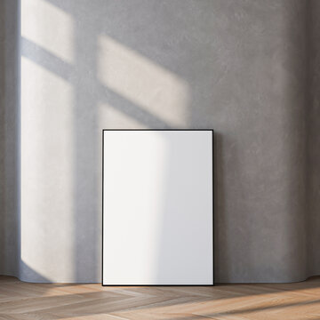 Modern Living Room Poster Frame Mockup with Natural Light and Minimalist Decoration. 3D render.