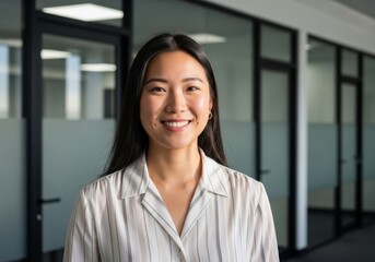 Fototapeta premium Portrait of a smiling young asian businesswoman in office