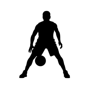 Basketball player dribbling silhouette on white