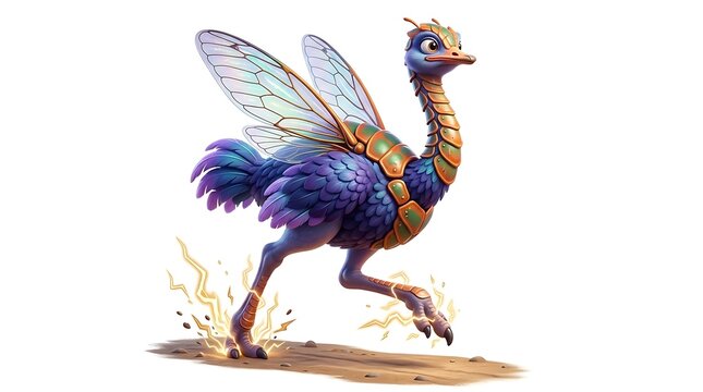 Fantasy bird creature with insect wings running