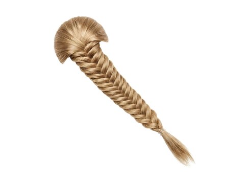 Long Blonde Fishtail Braid Hairstyle Isolated on White