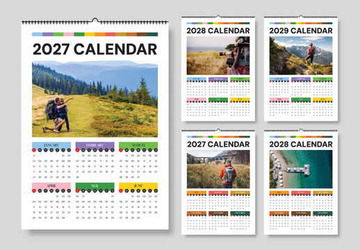 Modern 2027, 2028, 2029 Wall Calendar Template For Ready To Printable