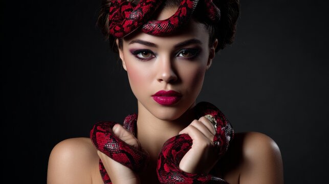 Beauty Portrait with Red Floral Accessories