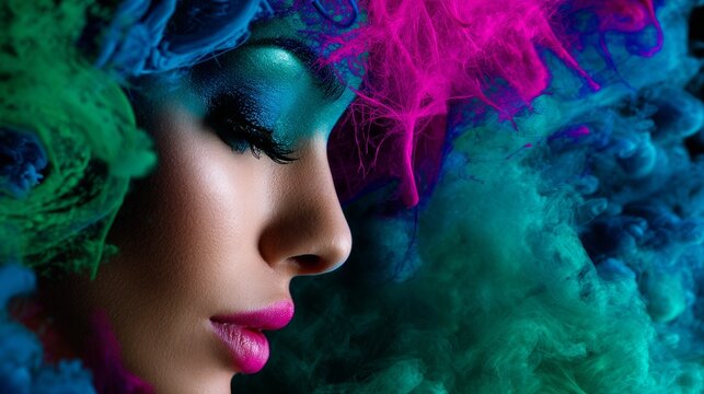 Creative Beauty Portrait with Colorful Smoke Effects