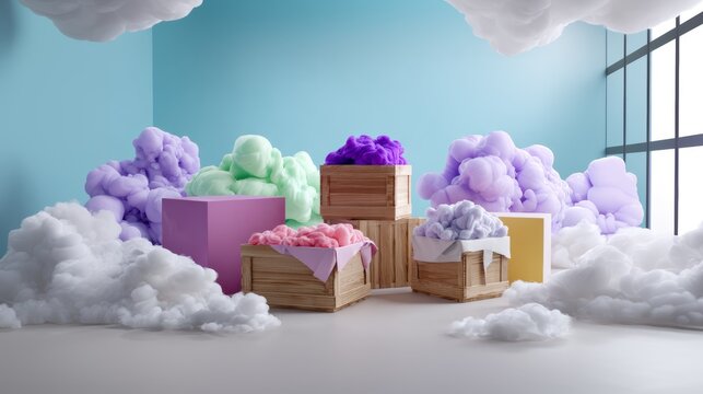 Pastel Gift Boxes Among Dreamy Clouds