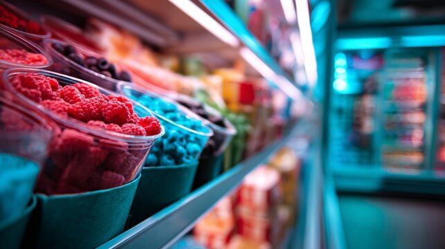 Fresh Berry Containers in Supermarket Refrigerated Aisle