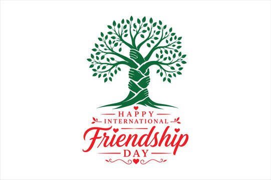 International friendship day greeting card with stylized tree design, friendship