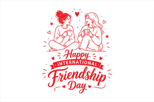 International friendship day illustration of two friends drinking coffee
