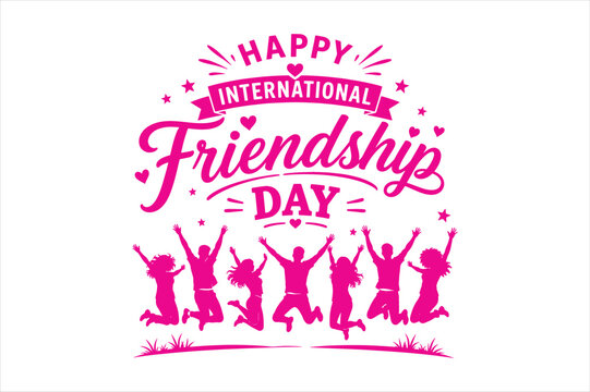 Happy international friendship day graphic with jumping people silhouette