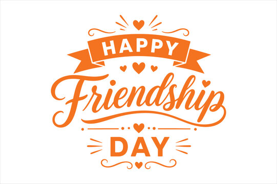 Happy international friendship day orange badge emblem design with friendship