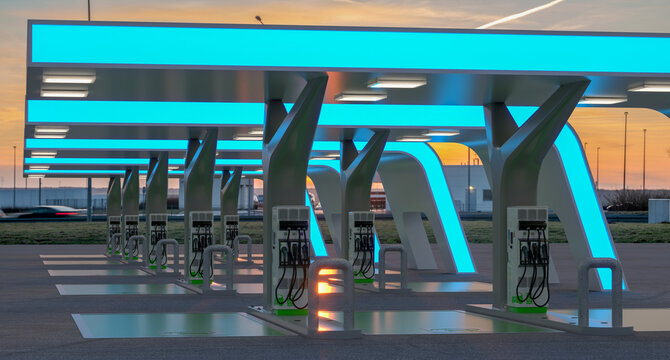Fast charging station for electric cars.3D rendering.