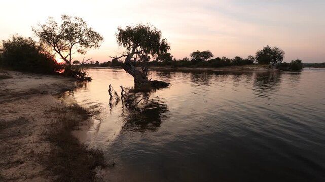 sunset on the mighty Zambezi River, Zambezi National Park, Zimbabwe, Africa
