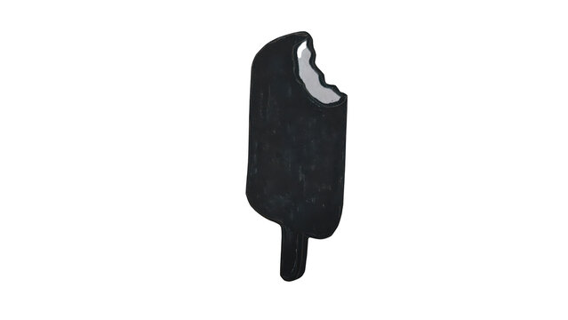 Hand drawn black popsicle with bite mark isolated on transparent background
