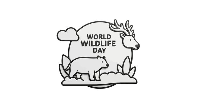 World wildlife day black and white linear illustration