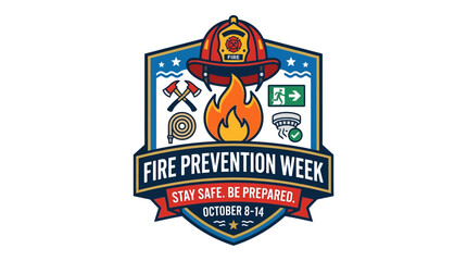 Naklejka premium Fire Prevention Week Emergency Safety Awareness Emblem Graphic Illustration