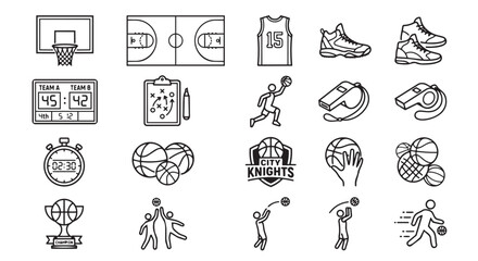 Professional basketball sport icons and equipment set with basketball tournament competition training strategy © Mst Rahema Begum
