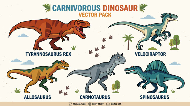 Set of Flat Vector Brachiosaurus Dinosaur Illustrations in Different Poses