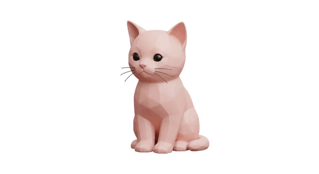 Cute pink kitten sitting in low poly style
