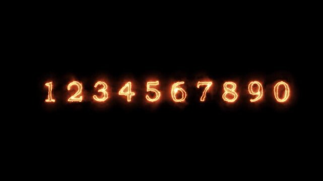 Glowing digital numbers displaying sequence from one to zero on dark background with video three sets glowing numeric sequences one through nine zero