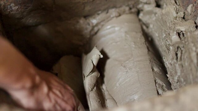 Industrial Pug Mill Extruding Wet Clay in Pottery Studio