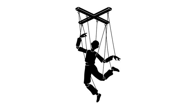 Human Marionette Puppet Black Silhouette Vector Illustration