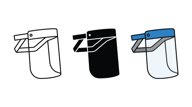 Set of protective face shield icons for medical safety and health protection Vector