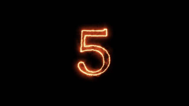 Glowing neon number five countdown display with modern digital aesthetic with video three illuminated glowing orange numbers five arranged horizontally against dark background