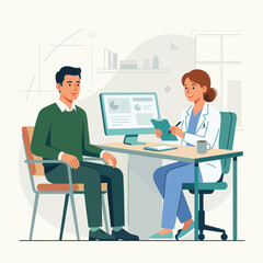 Fototapeta premium Doctor Consulting Patient in Clinic Office - Vector Illustration of Medical Consultation