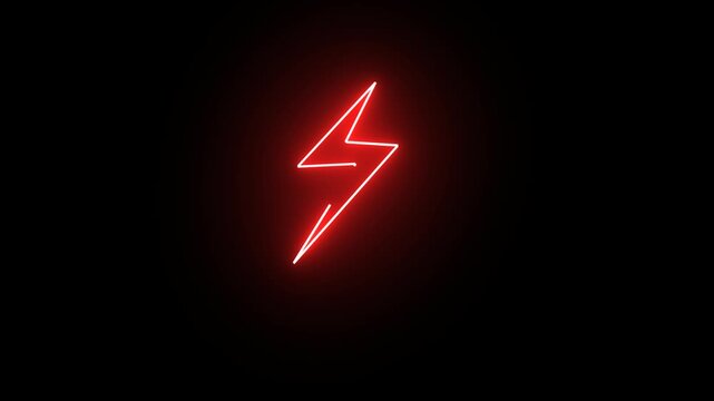 Glowing Red Neon Lightning Icon Animation with Transparent Background