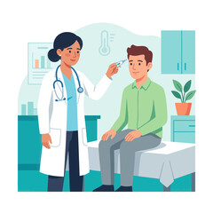 Fototapeta premium Doctor Checks Patient Temperature with Thermometer in Clinic Examination Room