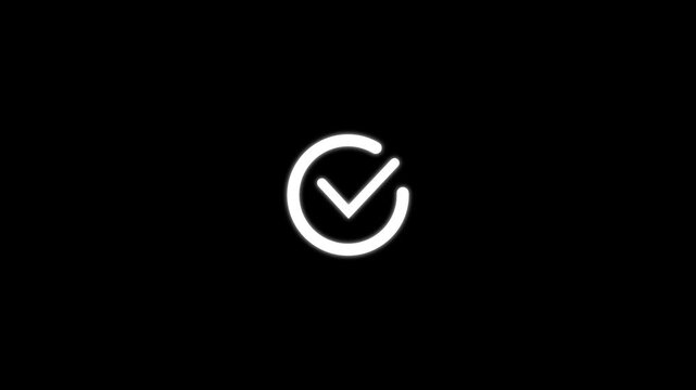 White check mark icon animations. Chick mark animation on circle. tick mark symbol ok button animated on black background.