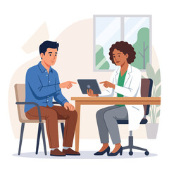 Obraz premium Doctor consulting patient using tablet, healthcare consultation, medical appointment, doctor-patient communication