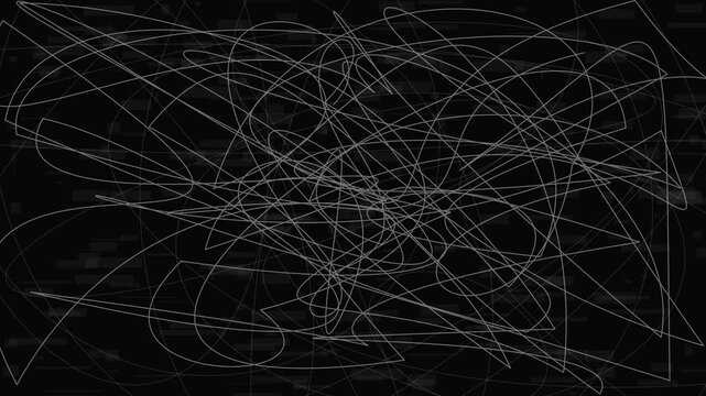 Dynamic white chaotic scribbles on dark abstract background